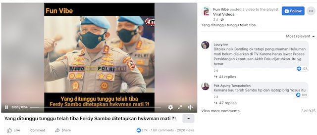 [Cek Fakta] Ferdy Sambo Resmi Dijatuhi Hukuman Mati? Cek Faktanya