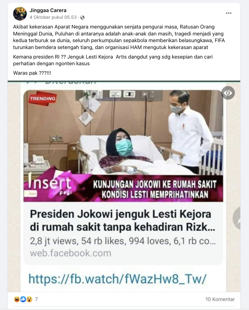 [Cek Fakta] Jokowi Dikabarkan Jenguk Lesti Kejora di Rumah Sakit? Begini Faktanya