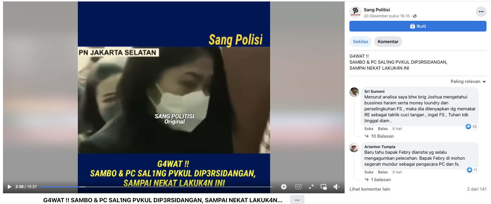 [Cek Fakta] Beredar Video Ferdy Sambo dan Putri Saling Pukul di Persidangan? Begini Faktanya