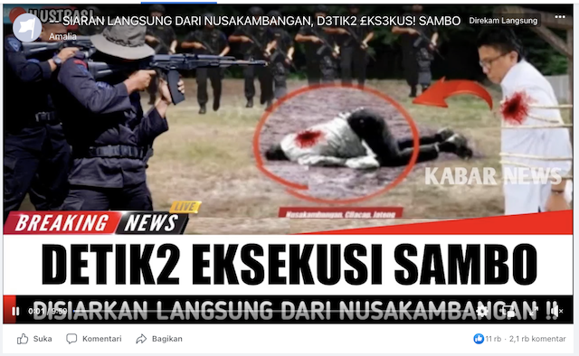 [Cek Fakta] Beredar Video Siaran Langsung Eksekusi Mati Ferdy Sambo di Nusakambangan? Begini Faktanya