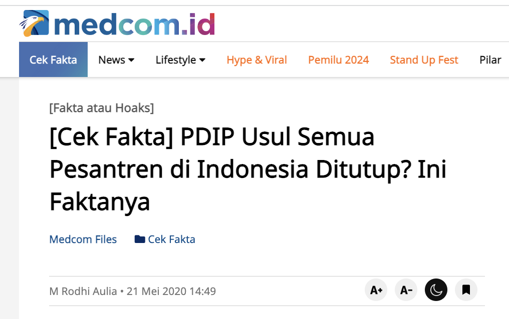 [Cek Fakta] Viral PDIP Usul Pemerintah Tutup Semua Pesantren di Indonesia? Ini Faktanya