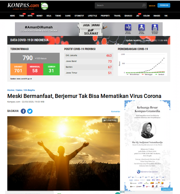 [Cek Fakta] Berjemur di Bawah Sinar Matahari dapat Membunuh Virus Korona Ternyata Hoaks, Simak Faktanya