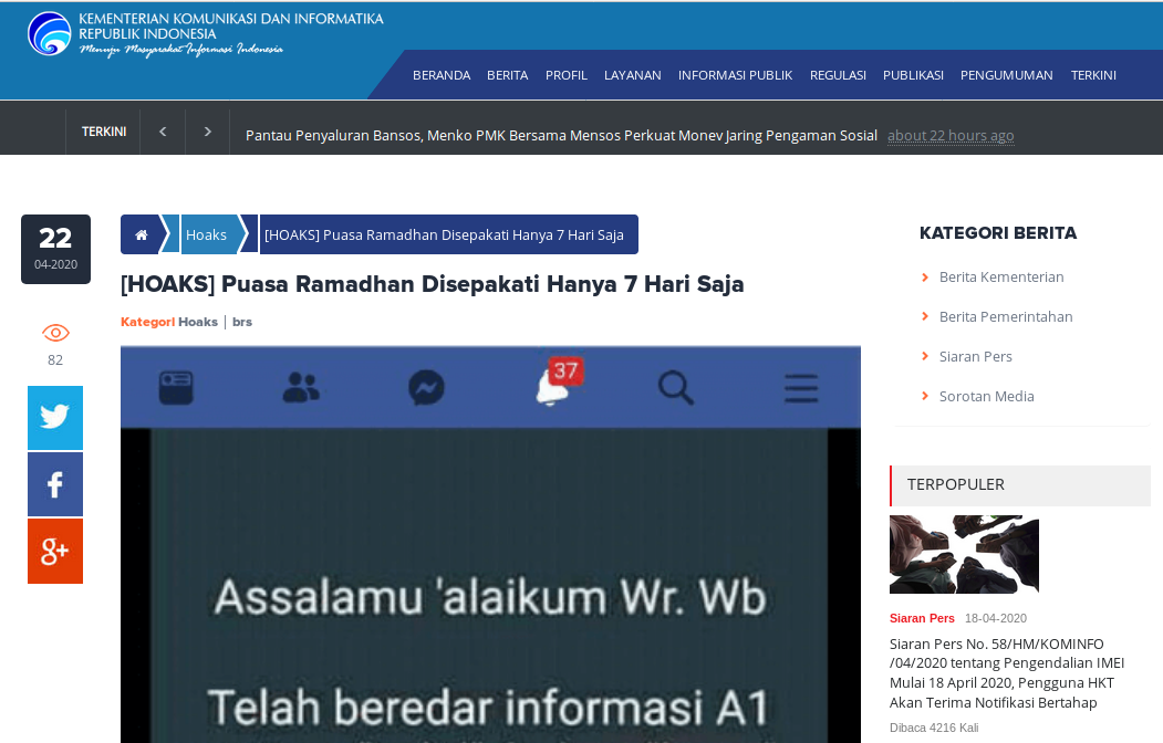 [Cek Fakta] Puasa Ramadan Tahun 2020 Disepakati Hanya 7 Hari Hoaks, Ini Faktanya