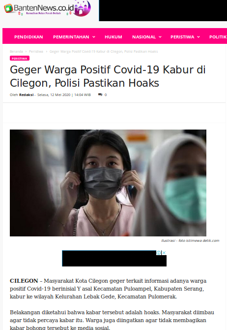 [Cek Fakta] Pasien Positif Covid-19 Kabur dari Rumah di Cilegon Banten? Ini Faktanya