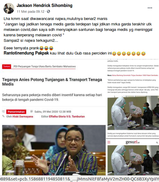 [Cek Fakta] Benarkah Anies Baswedan Potong Tunjangan Tenaga Medis? Ini Faktanya