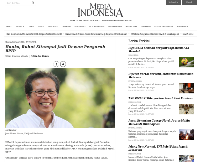 [Cek Fakta] Ruhut Sitompul Menggantikan Mahfud MD Menjadi Anggota BPIP? Ini Faktanya