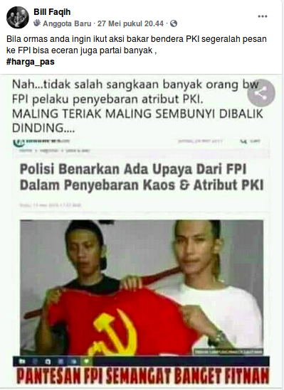 [Cek Fakta] Foto FPI Berupaya Menyebarkan Kaus dan Atribut PKI Hoaks, Ini Faktanya