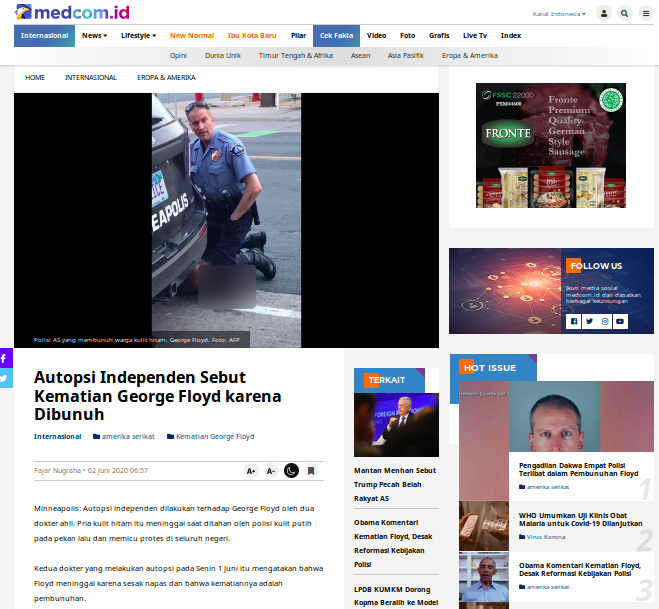 [Cek Fakta] Benarkah Mendiang George Floyd Meninggal Ditembak Polisi AS? Ini Faktanya