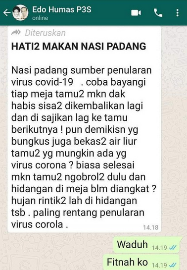[Cek Fakta] Nasi Padang Menjadi Sumber Penularan Covid-19? Cek Faktanya