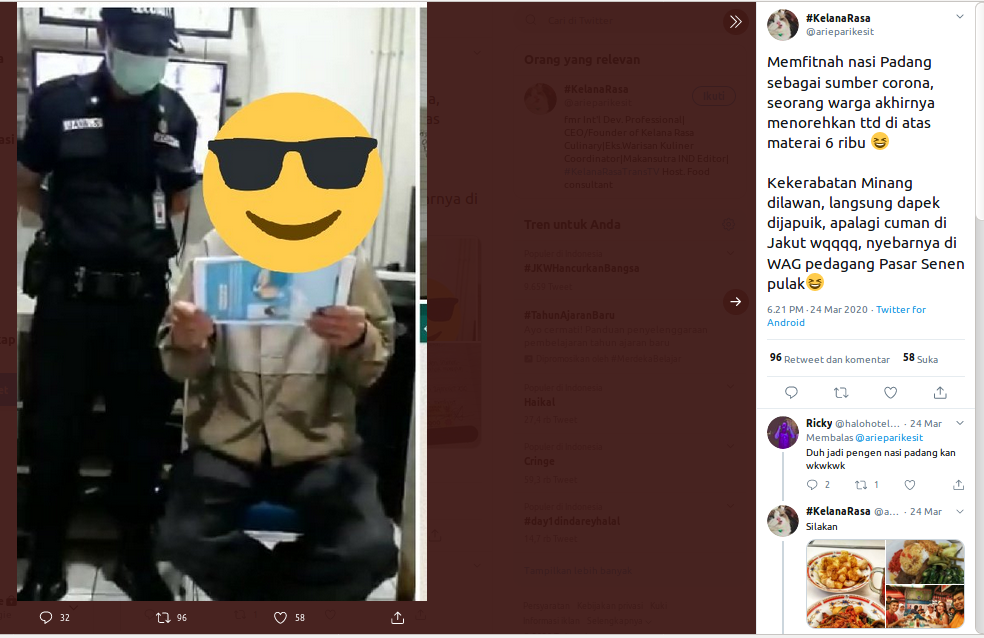[Cek Fakta] Nasi Padang Menjadi Sumber Penularan Covid-19? Cek Faktanya