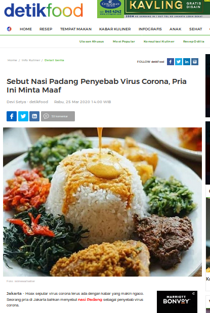 [Cek Fakta] Nasi Padang Menjadi Sumber Penularan Covid-19? Cek Faktanya