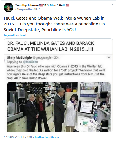 [Cek Fakta] Beredar Foto Obama, Fauci dan Melinda Gates di Laboratorium Wuhan pada 2015? Ini Faktanya