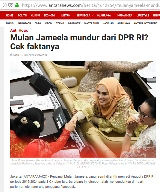 [Cek Fakta] Beredar Kabar Mulan Jameela Mundur dari Anggota DPR? Ini Faktanya