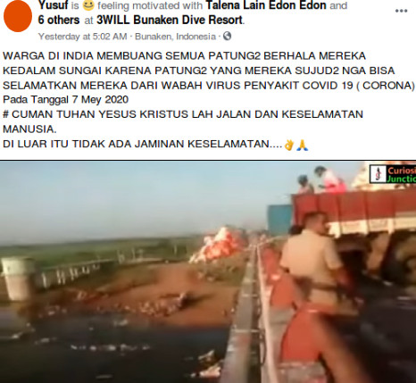 [Cek Fakta] Video Warga Hindu India Membuang Patung Dewa ke Sungai karena Korona? Ini Faktanya