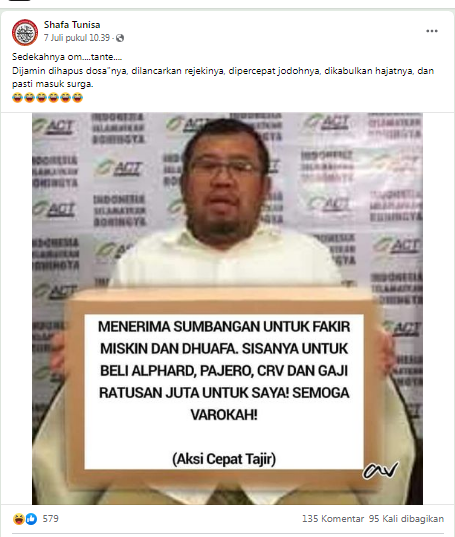 [Cek Fakta] Beredar Foto Ahyudin Bekas Presiden ACT Siap Menerima Sumbangan Fakir Miskin Sisanya Beli Alphard hingga Gaji Ratusan Juta? Ini Faktanya