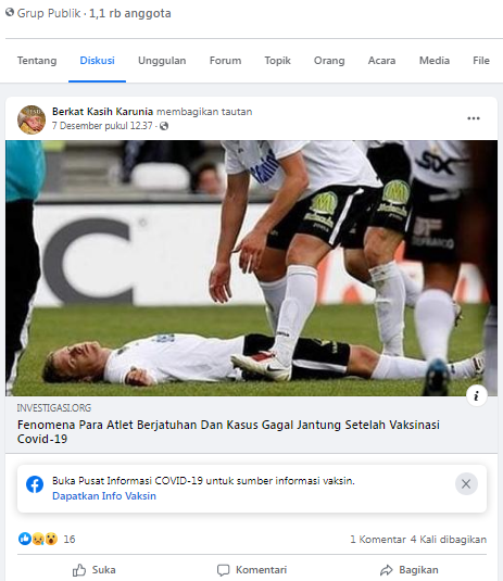[Cek Fakta] Foto Pemain Sepak Bola Terkapar di Lapangan usai Vaksinasi Covid-19? Ini Faktanya