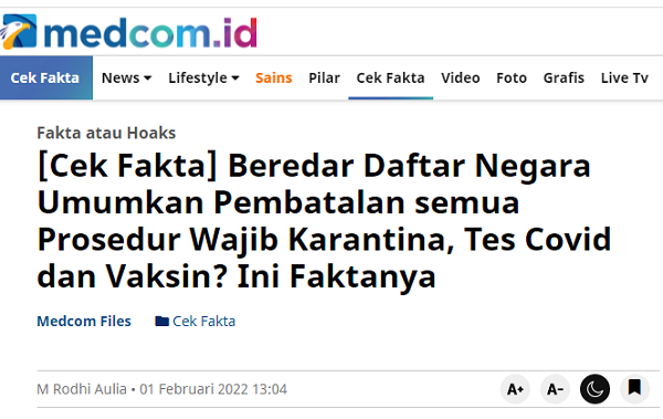 [Cek Fakta] Beredar Daftar Negara Anggap Covid-19 hanya Flu Musiman dan Batalkan Semua Protokol Kesehatan? Ini Faktanya