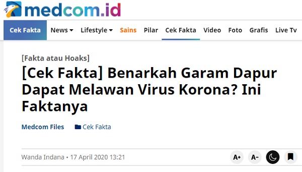[Cek Fakta] Ilmuwan Jerman Sebut Berkumur Beberapa Kali dengan Air Garam Panas Bisa Hilangkan Covid-19? Ini Faktanya