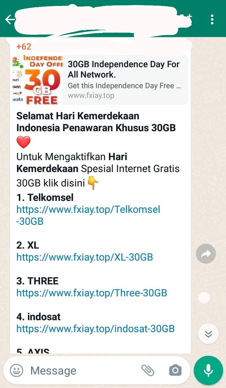 [Cek Fakta] Paket Internet 30 GB Gratis dari Semua Operator Spesial Hari Kemerdekaan? Ini Faktanya