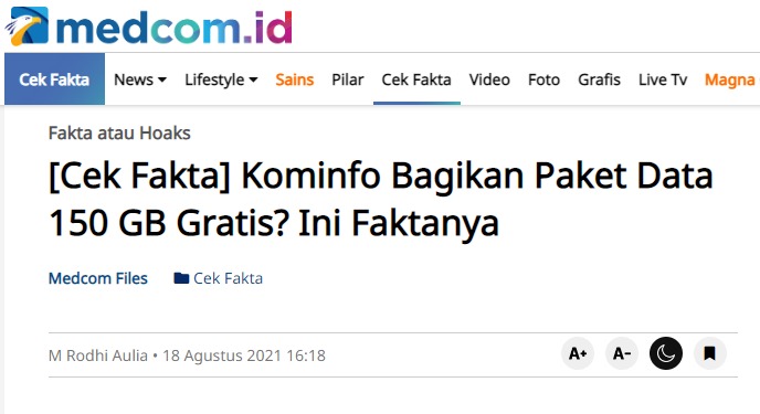 [Cek Fakta] Paket Internet 30 GB Gratis dari Semua Operator Spesial Hari Kemerdekaan? Ini Faktanya