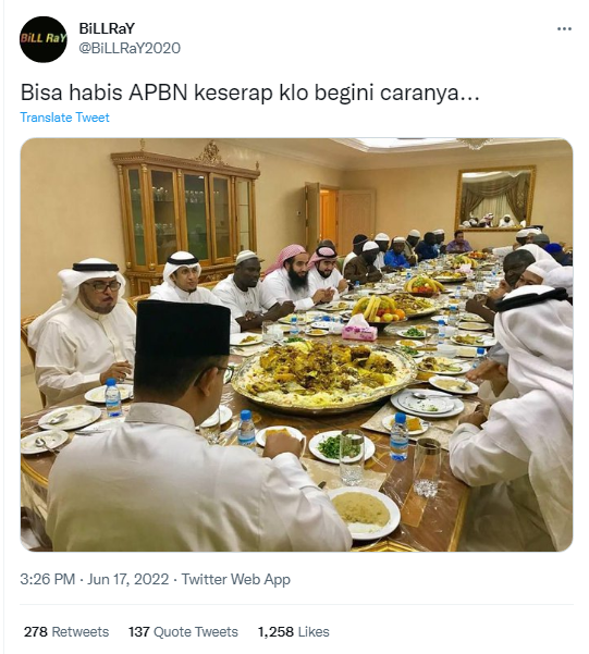[Cek Fakta] Foto Anies Baswedan Makan Kebuli dengan Warga Arab Ini Bisa Habiskan APBN? Simak Faktanya