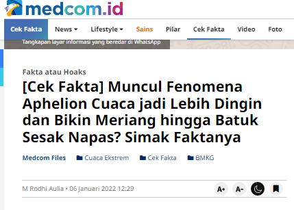 [Cek Fakta] Sedang Terjadi Fenomena Albelian Cuaca Dingin yang Buat Badan Pegal hingga Batuk? Ini Faktanya