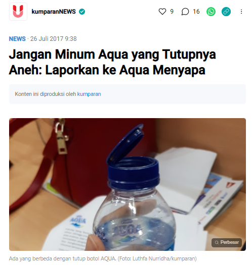 [Cek Fakta] Beredar Video Tutup Botol Aqua Bisa Dibuka padahal masih Bersegel? Ini Faktanya