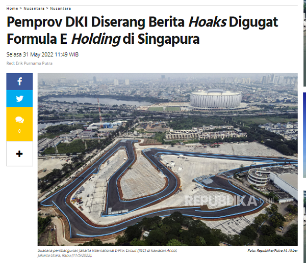 [Cek Fakta] Benarkah Formula E Holdings Ancam Gugat Pemprov DKI Jakarta di Pengadilan Arbitrase Singapura? Ini Faktanya