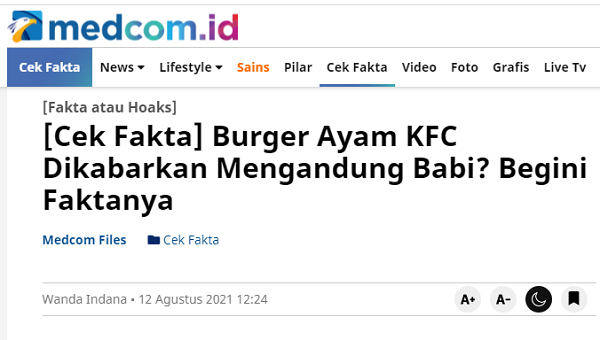 [Cek Fakta] Bahan Burger KFC 15 Persen Ayam Sisanya hanya Cocok untuk Anjing? Ini Faktanya