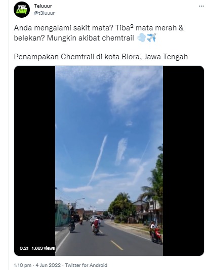 [Cek Fakta] Video Penampakan Chemtrail di Blora Bikin Sakit Mata? Ini Faktanya