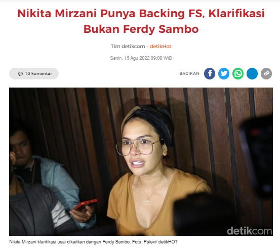 [Cek Fakta] Benarkah Ferdy Sambo Backing Nikita Mirzani? Ini Faktanya