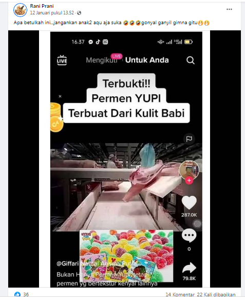 [Cek Fakta] Benarkah Permen Yupi Terbuat dari Kulit Babi? Ini Faktanya