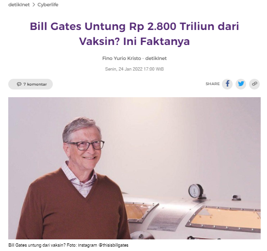 [Cek Fakta] Bill Gates Untung Rp2.800 T dari Vaksin Covid-19? Ini Faktanya