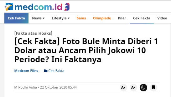 [Cek Fakta] Foto WNA Minta Diberi 1 Dolar atau Pilih Jokowi 10 Periode? Ini Faktanya