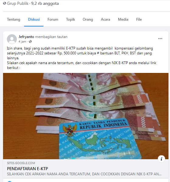 [Cek Fakta] Yang Punya KTP-el Bisa Dapat Bantuan Rp500 Ribu? Ini Faktanya