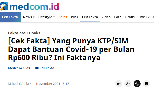 [Cek Fakta] Yang Punya KTP-el Bisa Dapat Bantuan Rp500 Ribu? Ini Faktanya