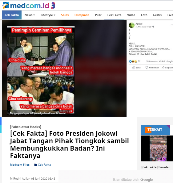 [Cek Fakta] Foto Perbedaan Presiden Soeharto dan Jokowi Jabat Tangan Pihak Tiongkok? Ini Faktanya