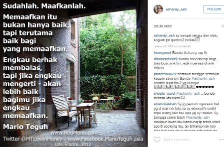 Ashanty Pinjam Kutipan Mario Teguh, Sudahlah, Maafkanlah