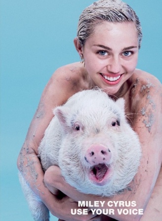 Miley Cyrus Pose <i>Topless</i> Sambil Peluk Babi