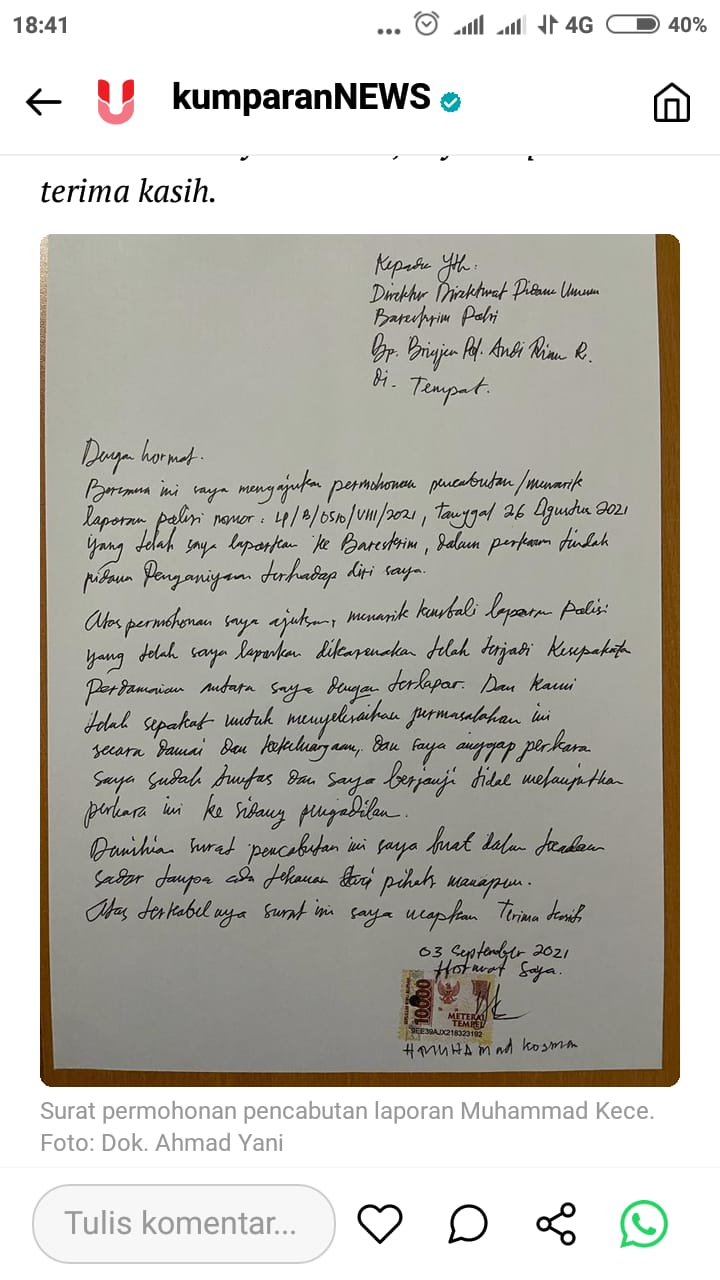 Beredar Surat M Kece Cabut Laporan Terhadap Irjen Napoleon, Ini Kata Polisi