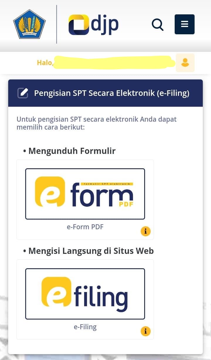 Tampilan menu E-Filling