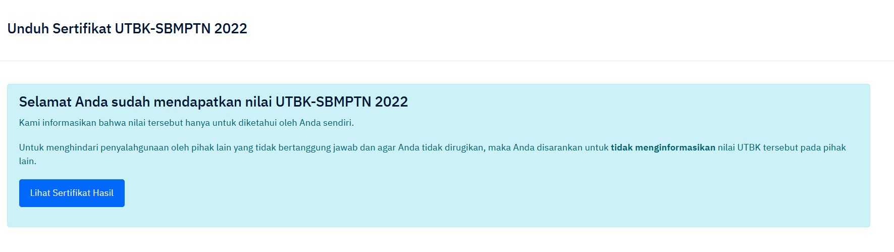 Ini Cara Unduh Sertifikat UTBK-SBMPTN 2022 di Utbk-sbmptn.ltmpt.ac.id