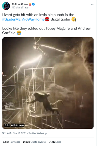 Tangkapan layar netizen soal Spider-Man No way Home. Twitter @CultureCrave