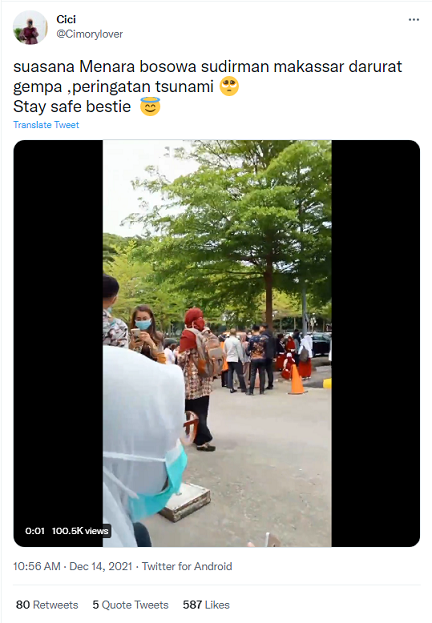 Tangkapan layar suasana Menara Bosowa Sudirman, Makassar. Twitter @Cimorylover
