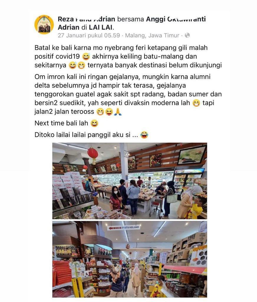 Tangkapan layar warga akui positif covid-19 malah jalan-jalan Kota Malang. Foto Twitter.