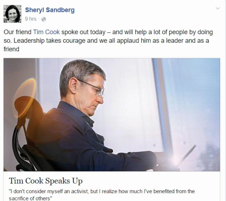 Mengaku Gay, CEO Apple Dipuji Bos Facebook
