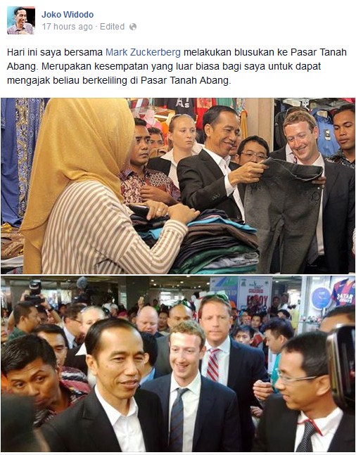 Mark Zuckerberg dan Jokowi Sama-Sama Pamer Foto Blusukan di Tanah Abang