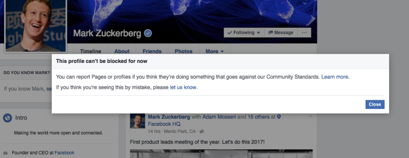 Akun Facebook Mark Zuckerberg Tidak Bisa Diblokir Siapapun