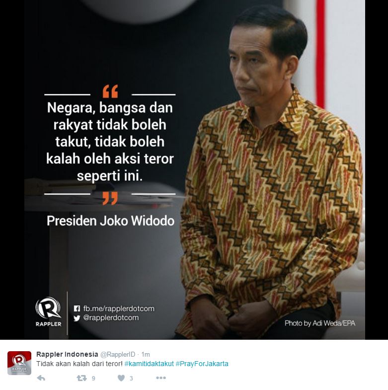 Netizen Sebarkan Semangat #KamiTidakTakut Melalui Foto di Twitter 