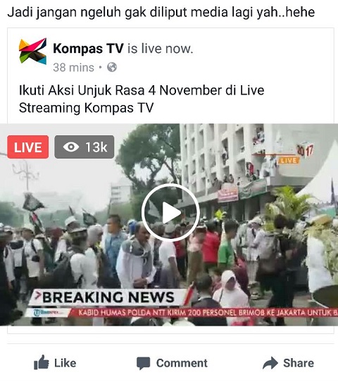 Media Gunakan Facebook Live Untuk Siarkan Breaking News Demo 4 November Medcom Id